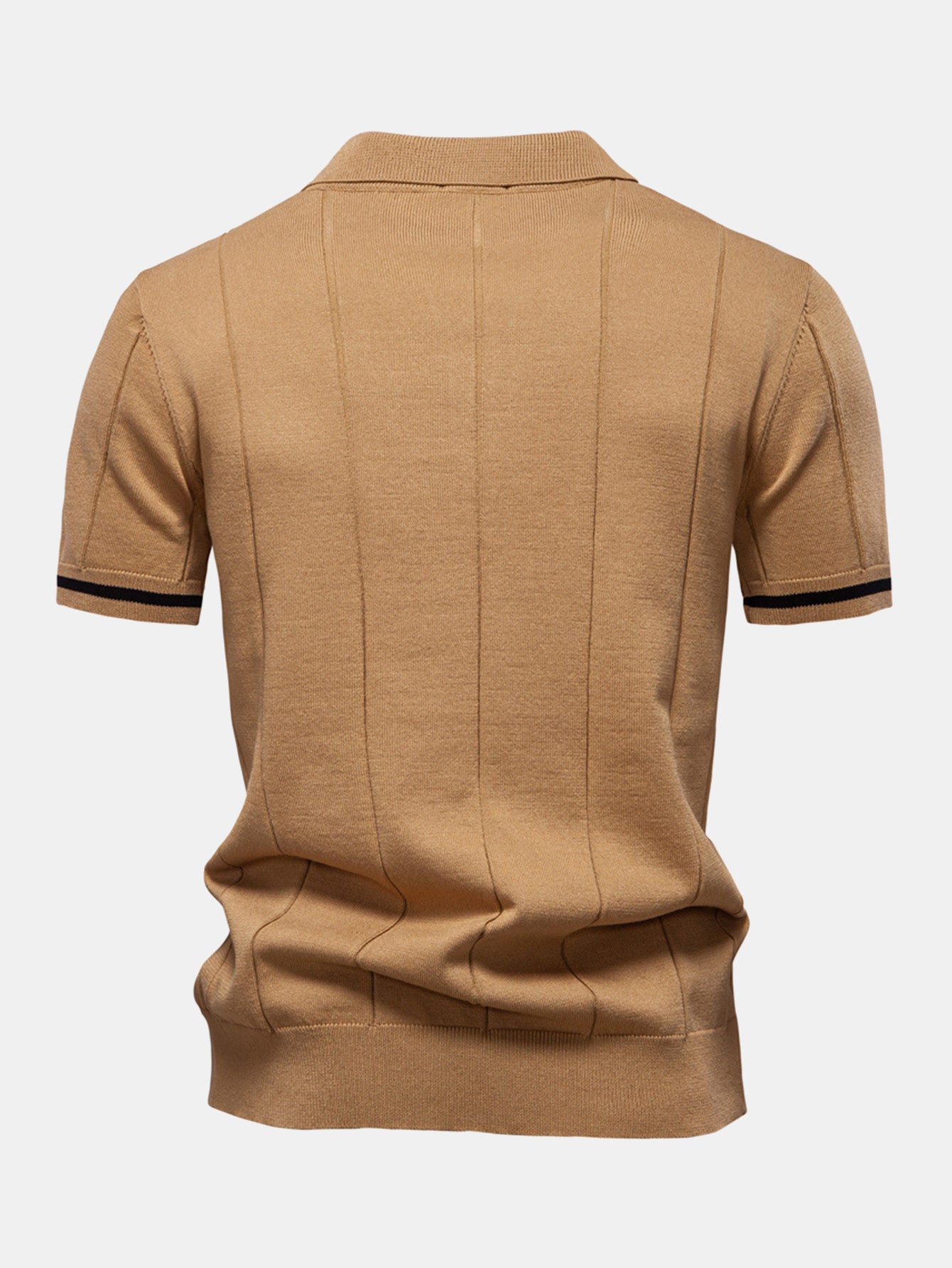 Zipper Knit Polo Shirt with Contrast Trim