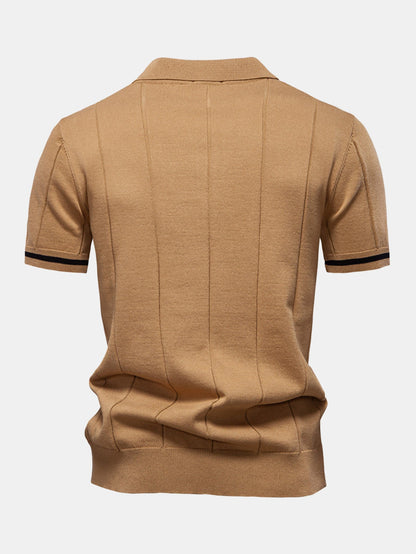 Zipper Knit Polo Shirt with Contrast Trim