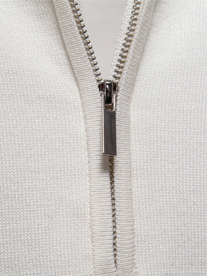 Zipper Knit Polo Shirt with Contrast Trim