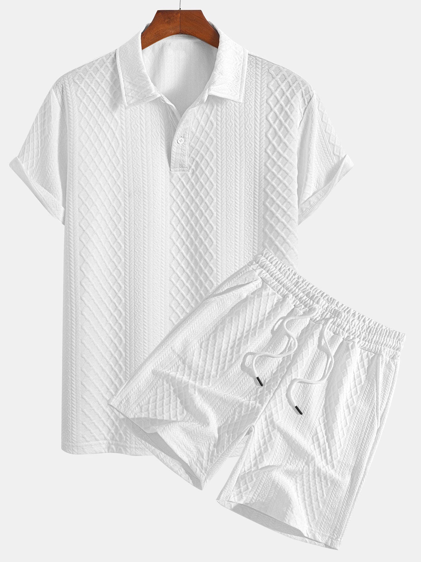 Geometric Diamond Pattern Polo and Shorts Set