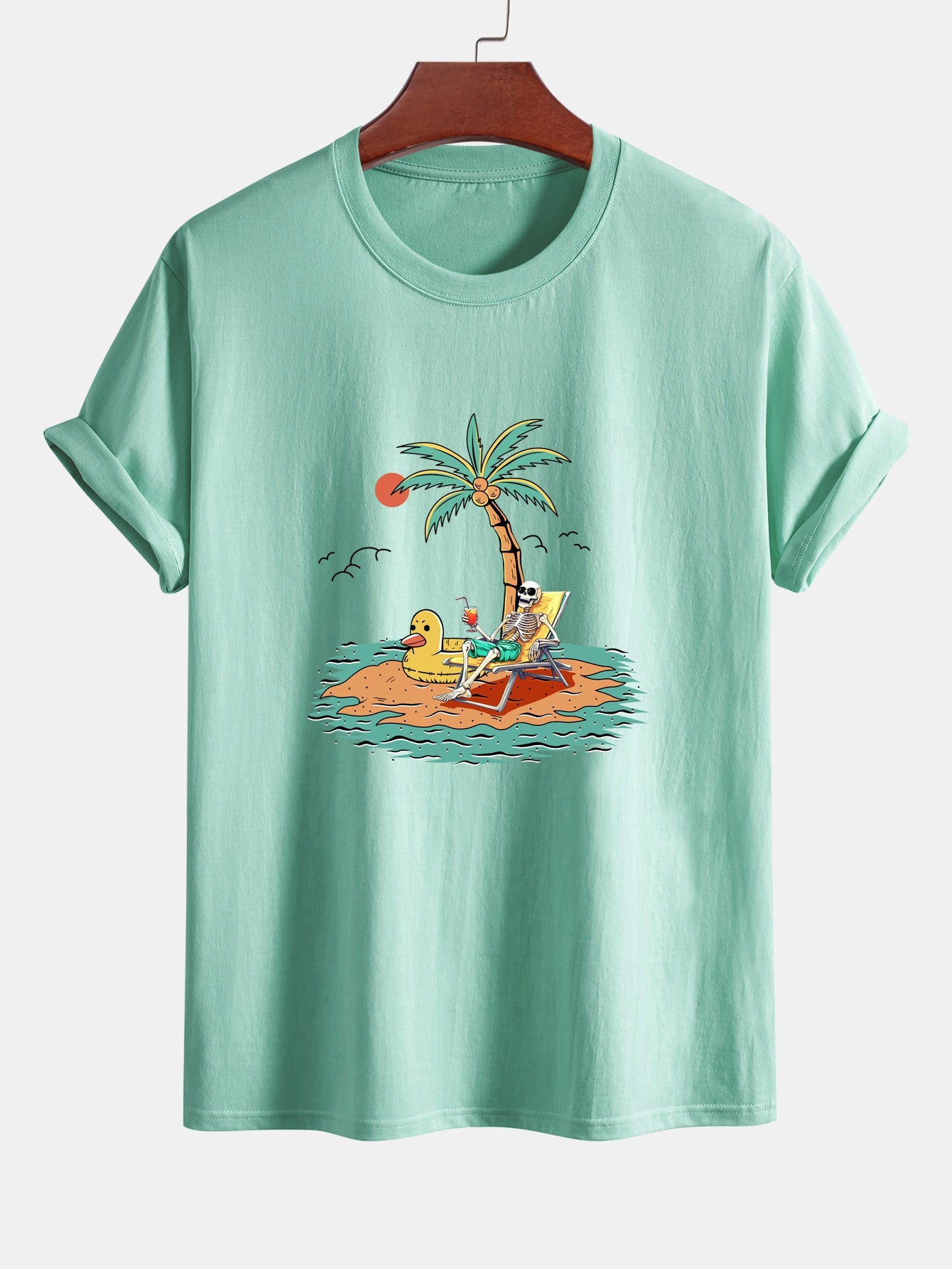 Regular Fit Cotton T-Shirt with Skeleton Vacation Print