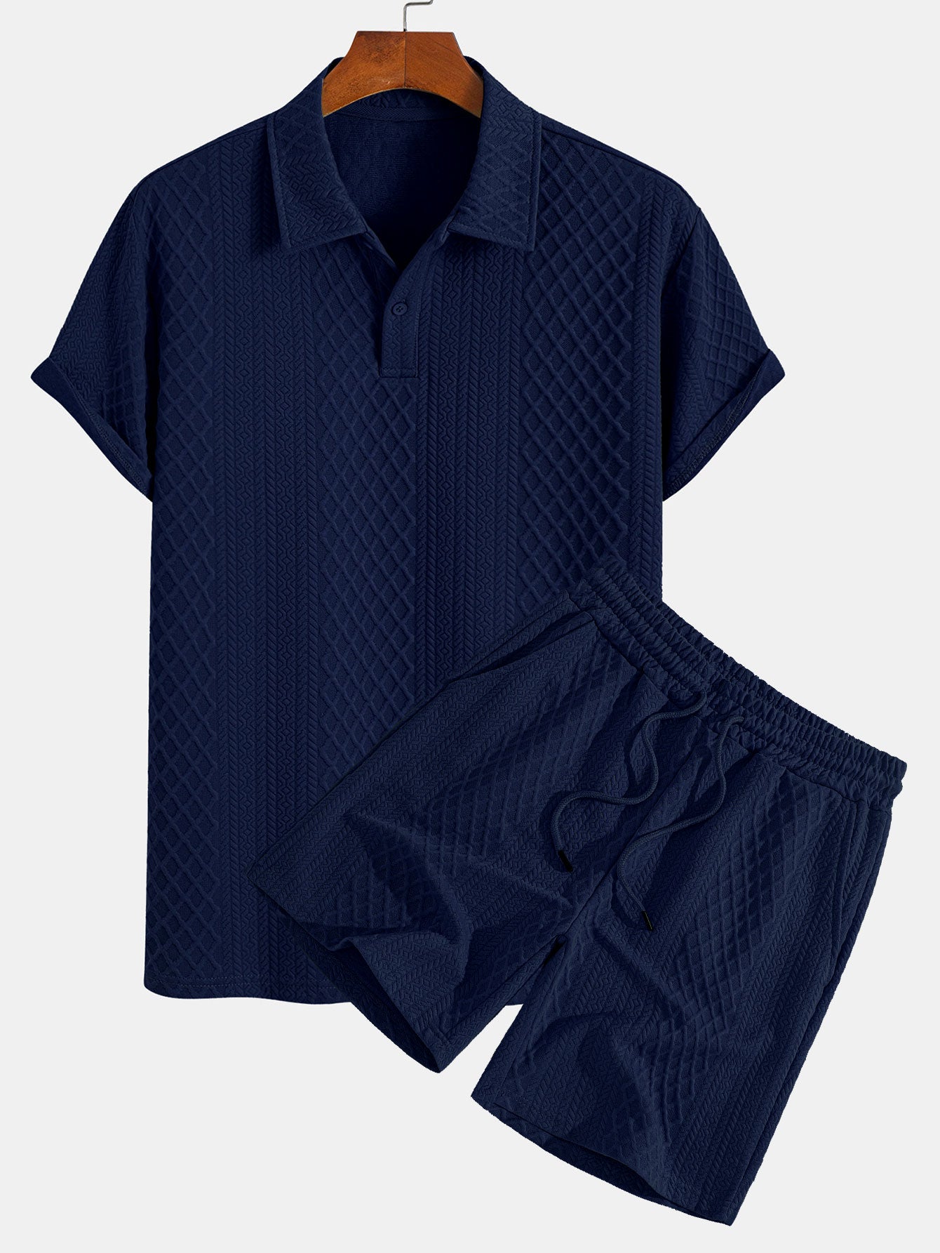 Geometric Diamond Pattern Polo and Shorts Set