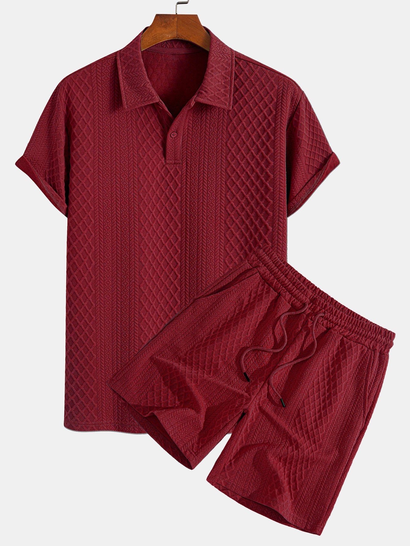 Geometric Diamond Pattern Polo and Shorts Set
