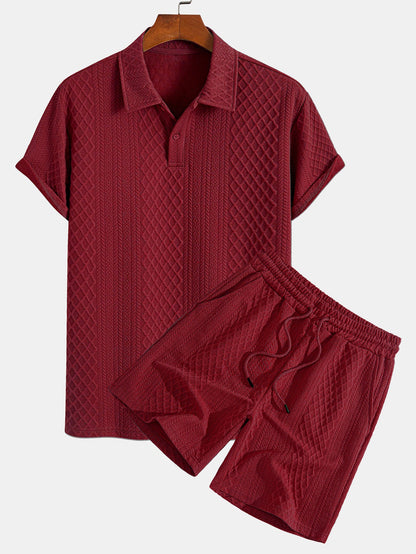 Geometric Diamond Pattern Polo and Shorts Set