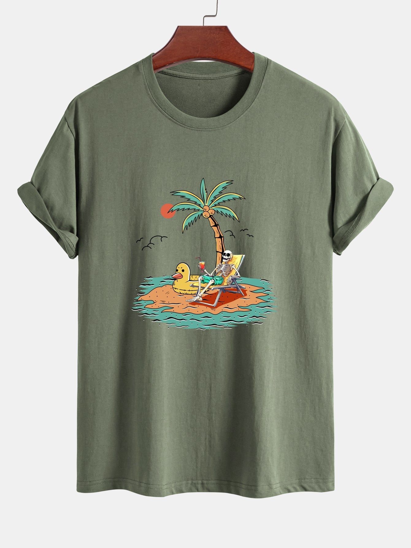 Regular Fit Cotton T-Shirt with Skeleton Vacation Print