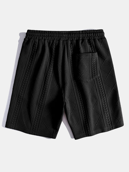 Geometric Jacquard Short Sleeve T-Shirt with Arc Hem & Matching Shorts