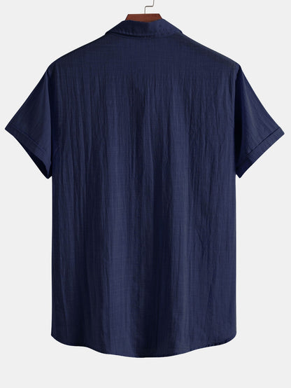 Short Sleeve Polo Shirt with Linen Look and Collar
