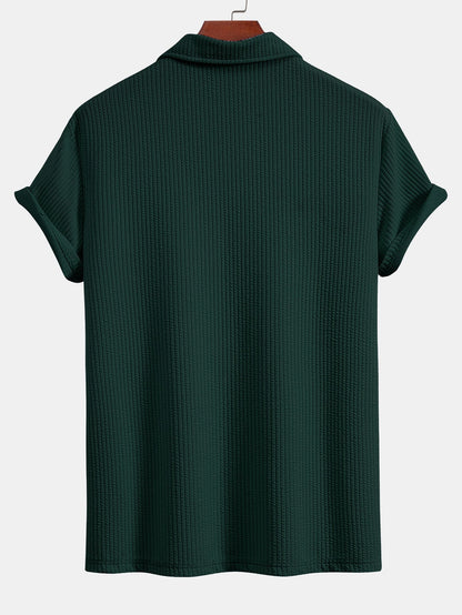 V-Neck Ribbed Polo with Short Sleeves & Drawstring Ribbed Shorts
