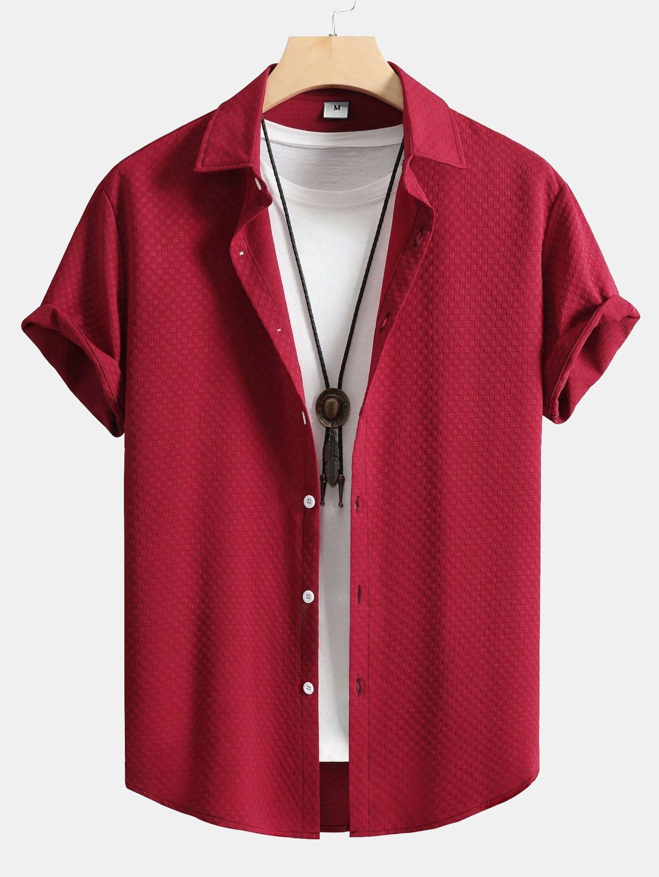 Button-Up Shirt with Checkerboard Jacquard Pattern