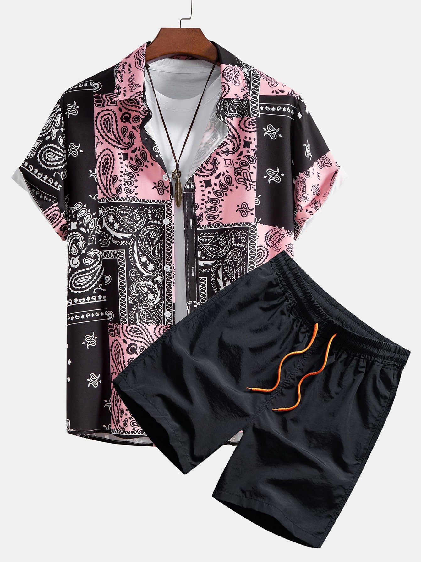 Paisley Print Button-Up Shirt with Coordinating Swim Shorts - Unique Pattern Design