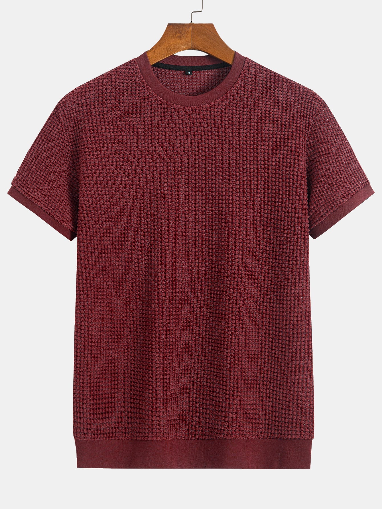 Short Sleeve Waffle Knit T-Shirt with Ribbed Hem