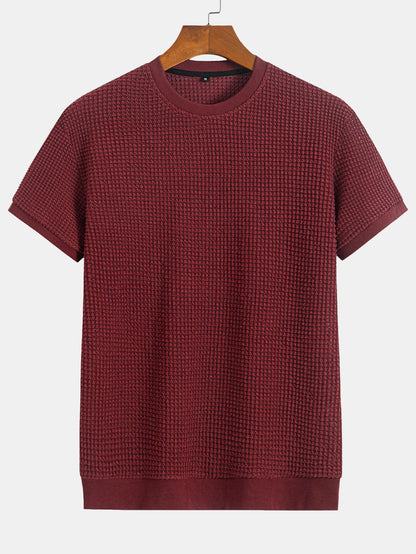 Short Sleeve Waffle Knit T-Shirt with Ribbed Hem