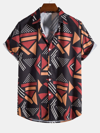 Geometric Pattern Shirt and Swim Shorts Set