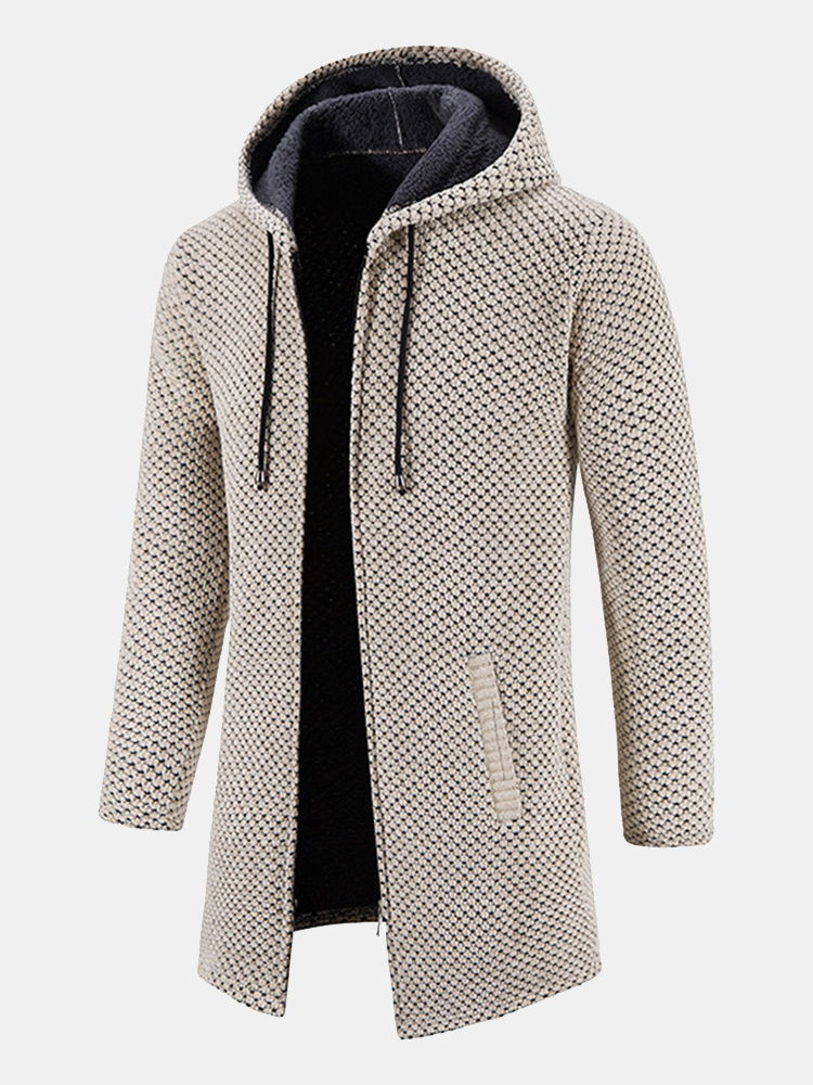 Textured Hooded Sweater with Extended Length