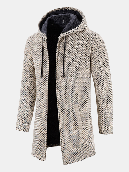 Textured Hooded Sweater with Extended Length