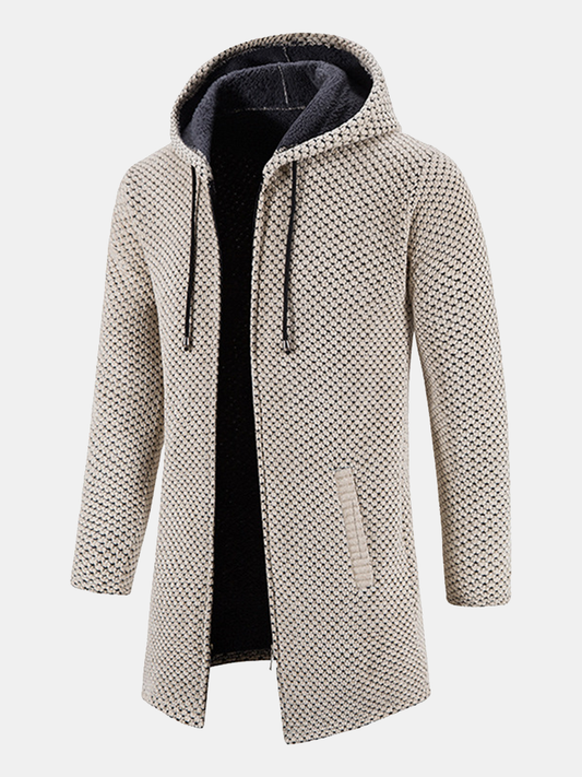 Textured Hooded Sweater with Extended Length