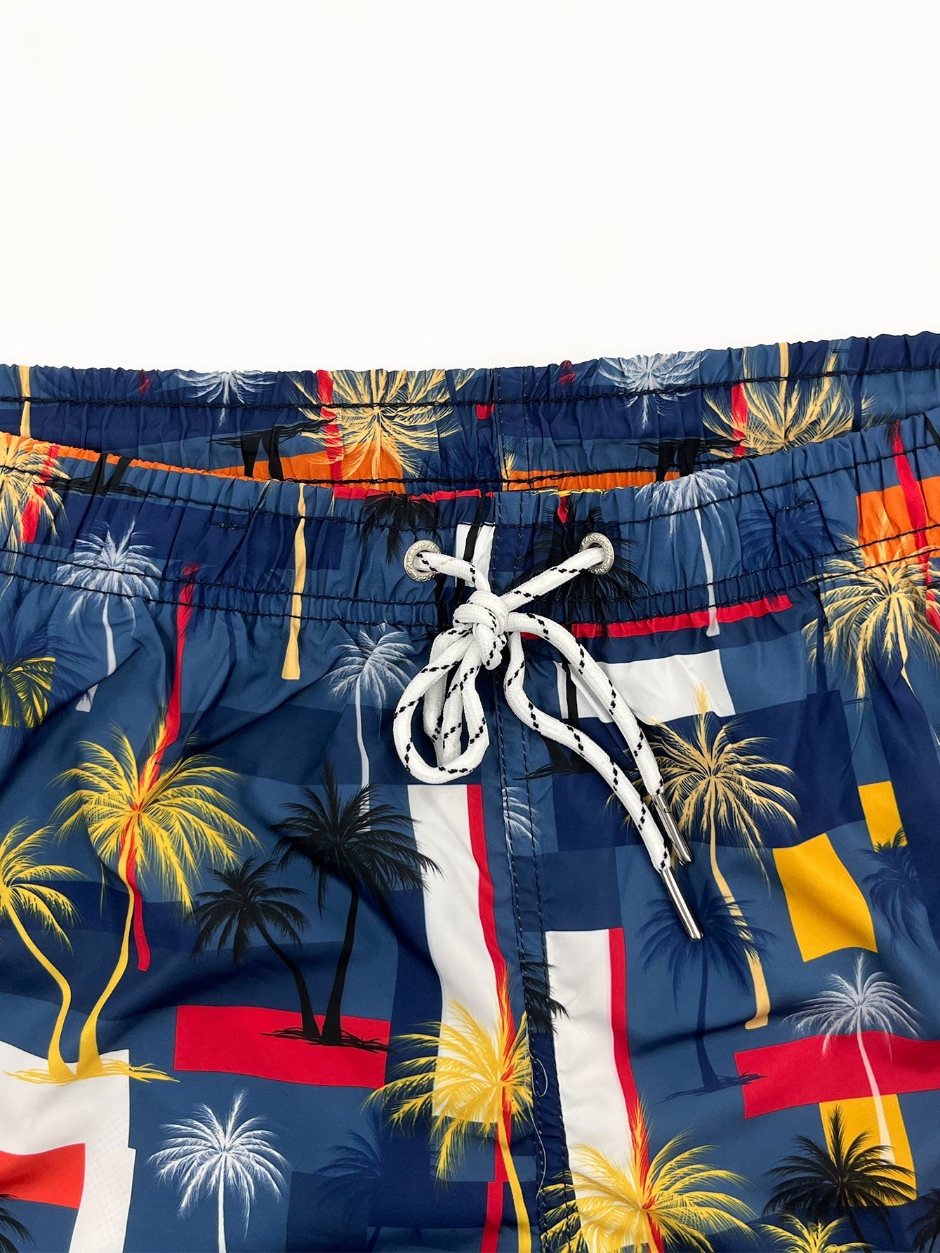 Classic Fit Cotton T-Shirt with Palm Tree Print & Color Block Palm Tree Swim Shorts