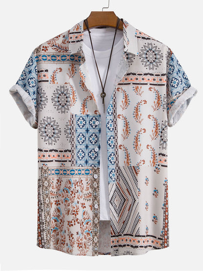 Button-Up Shirt with Scarf Print Design