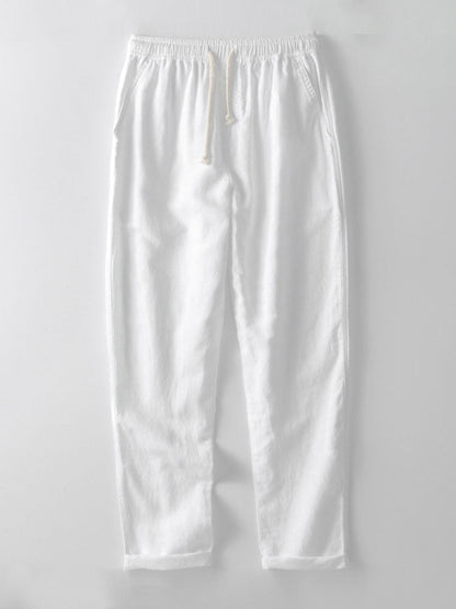 Short Sleeve Stand Collar Top & Straight Leg Linen Trousers