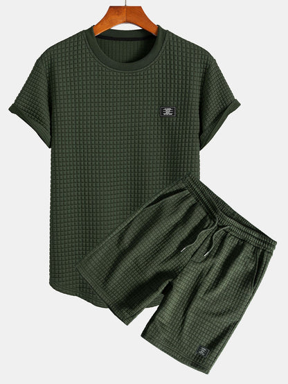 Short Sleeve Waffle Knit Arc Hem Tee with Matching Shorts