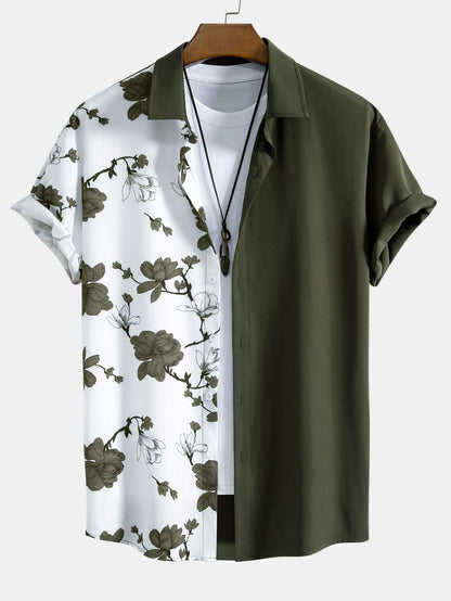 Button-Up Shirt with Floral Patchwork Design