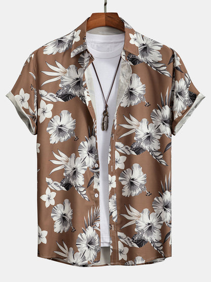 Button-Up Shirt with Tropical Floral Design