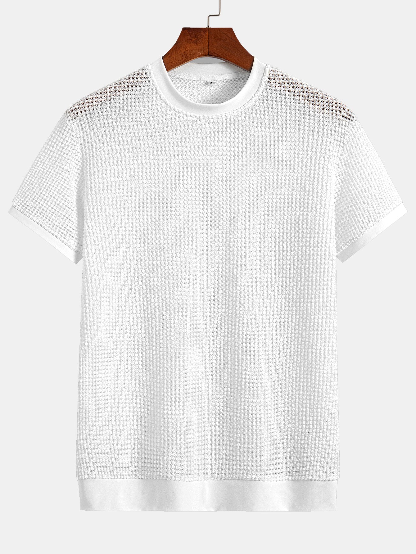 Short Sleeve Waffle Knit T-Shirt with Ribbed Hem