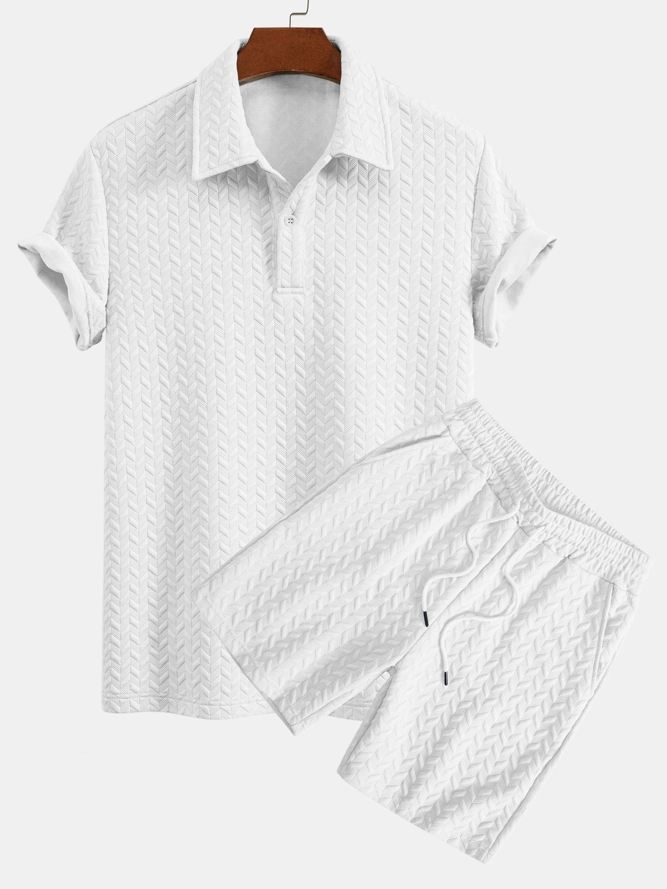 Geometric Jacquard Polo Shirt and Shorts Set