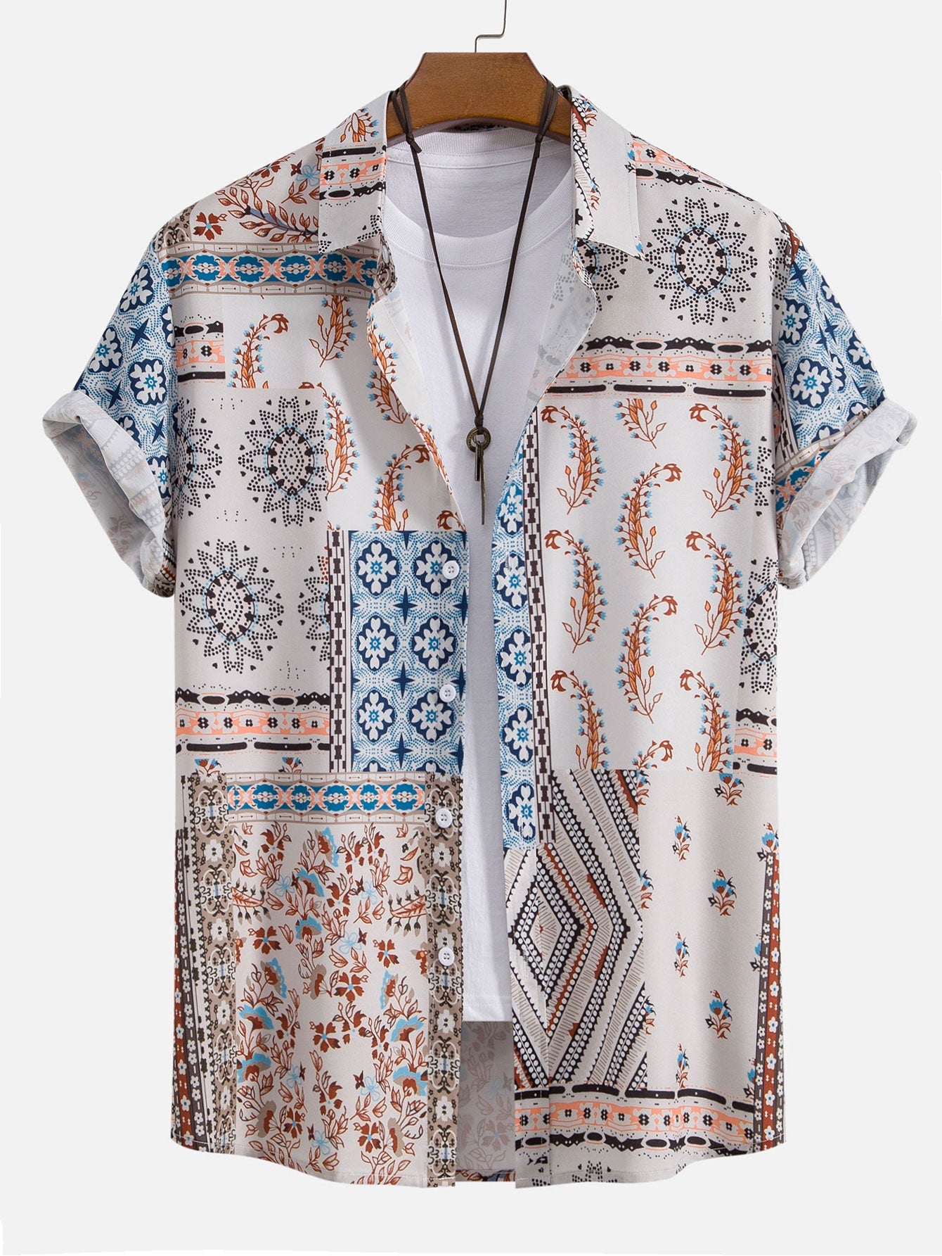 Button-Up Shirt with Scarf Print