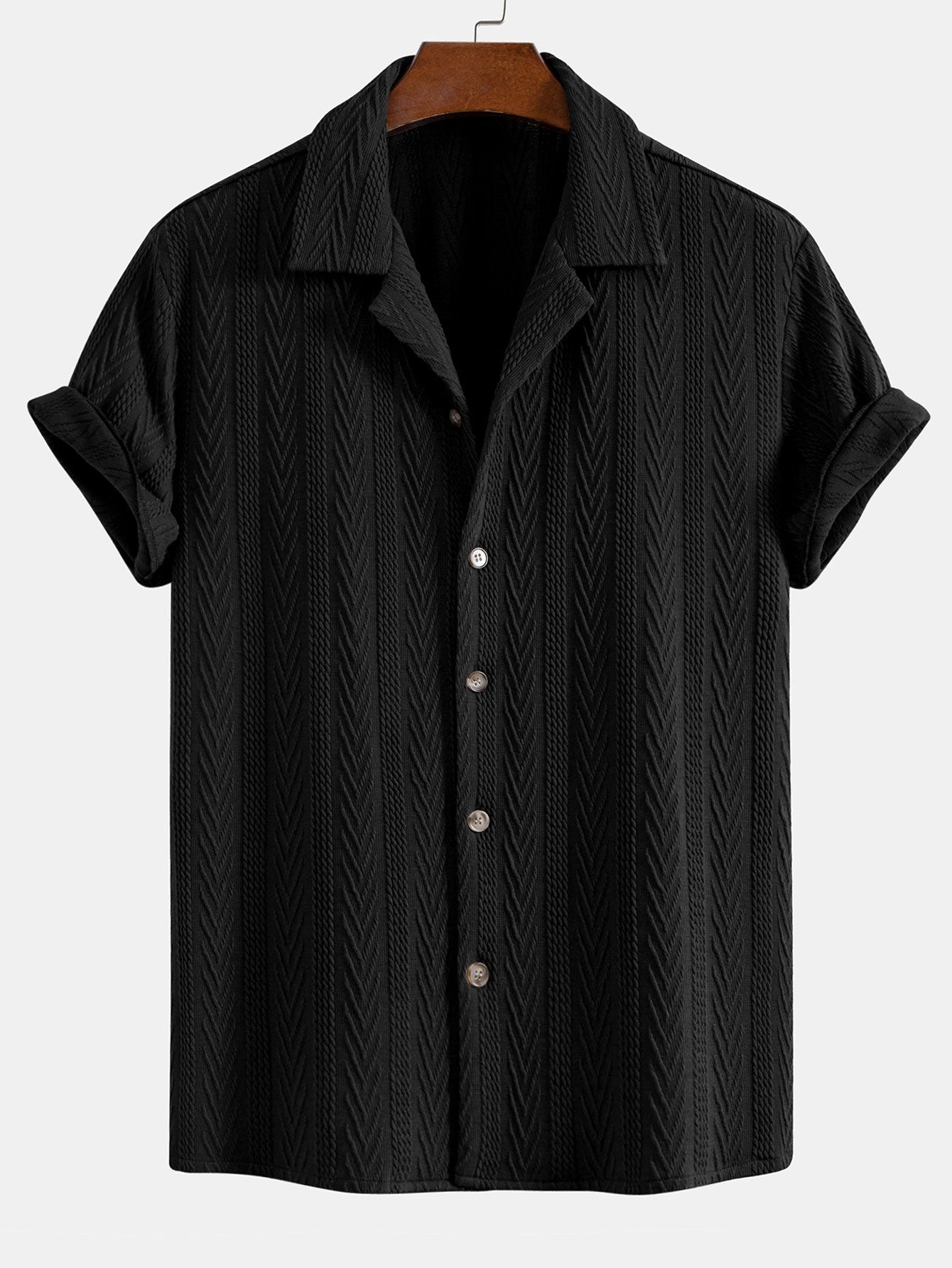 Textured Jacquard Cuban Shirt with Wrinkle-Resistant Straight Leg Pants
