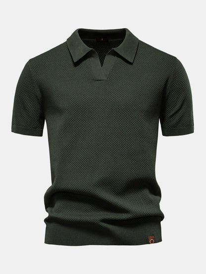 Pineapple Patterned Knit V-Neck Polo