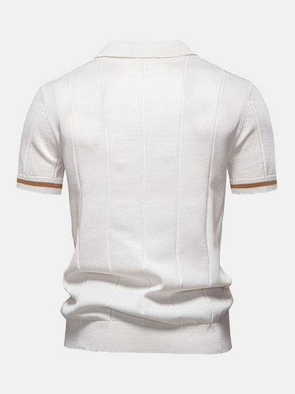 Zipper Knit Polo Shirt with Contrast Trim