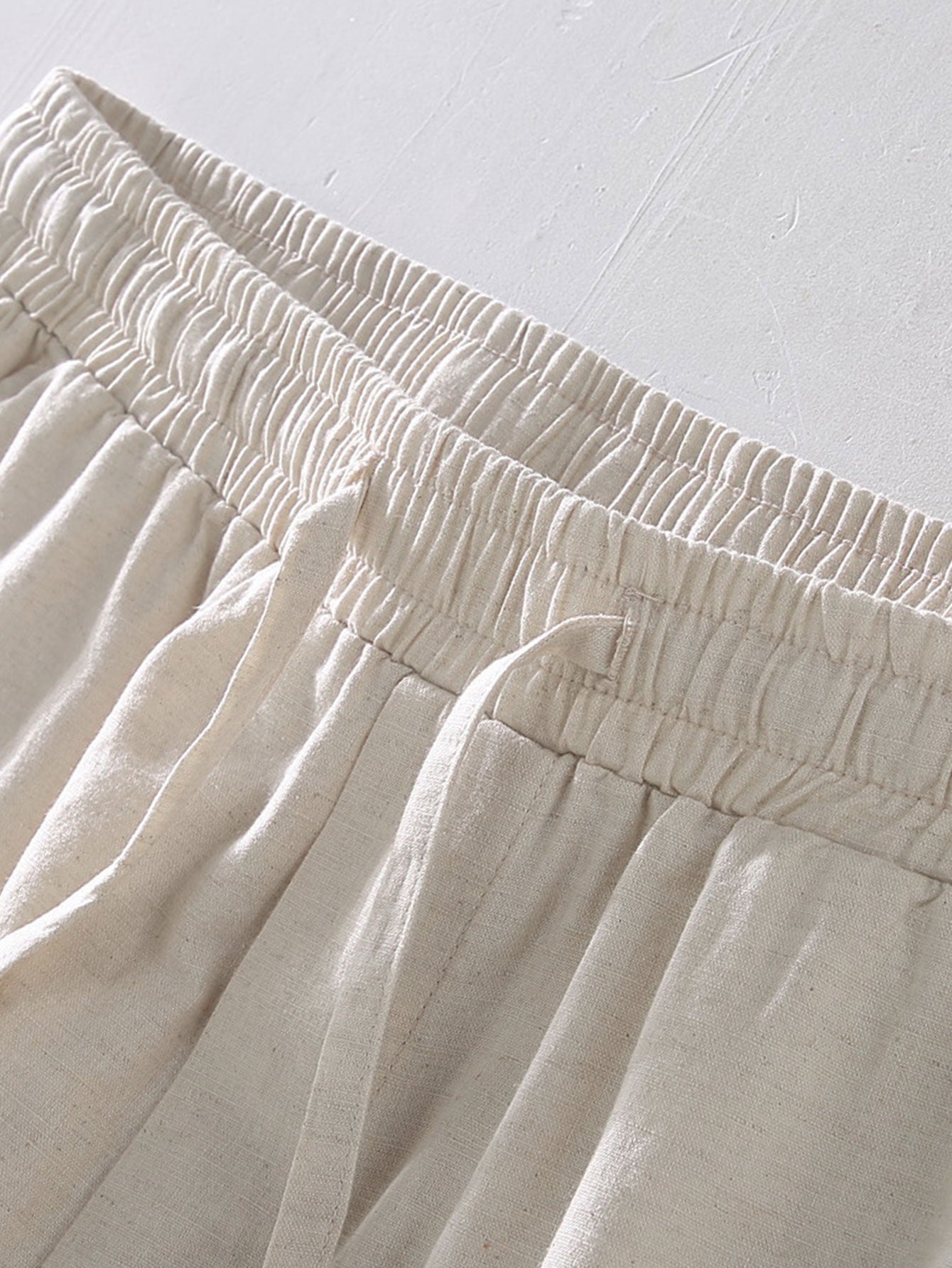 Striped Button-Up Shirt in Cotton Blend with Linen Drawstring Shorts