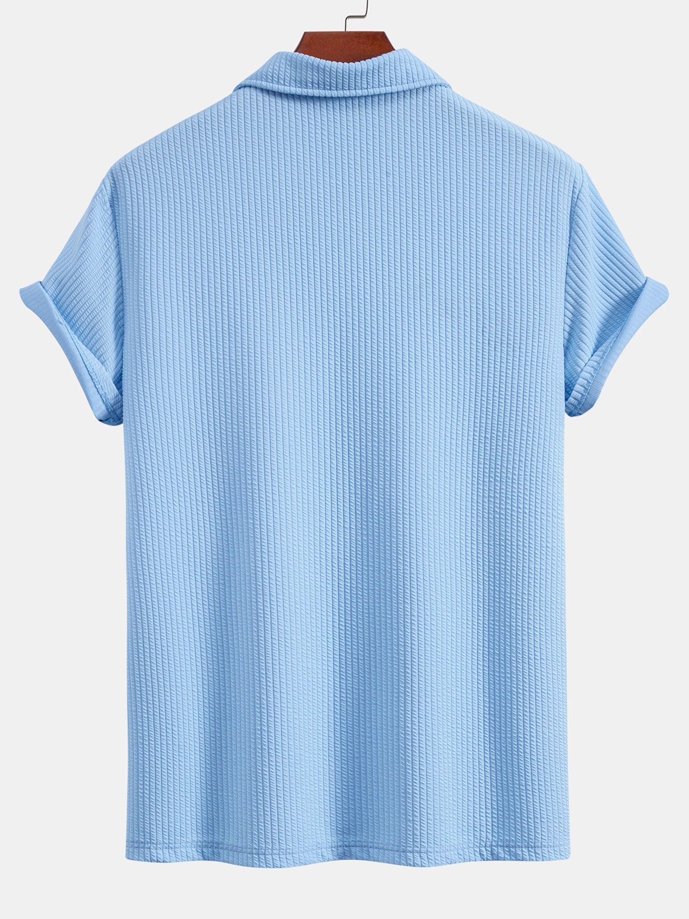 V-Neck Ribbed Polo with Short Sleeves & Drawstring Ribbed Shorts
