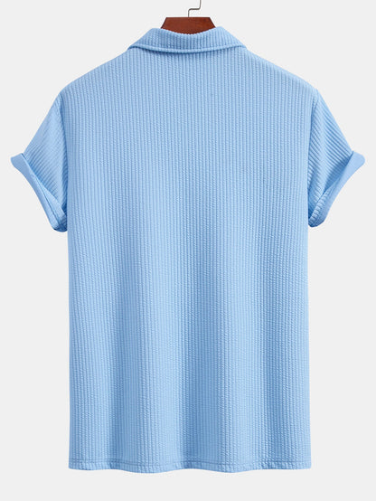 V-Neck Ribbed Polo with Short Sleeves & Drawstring Ribbed Shorts