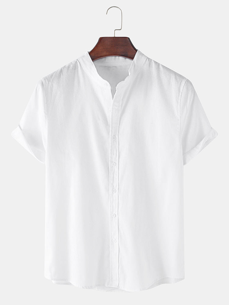 Short Sleeve Linen-Style Basic Shirts & Straight Leg Linen Trousers