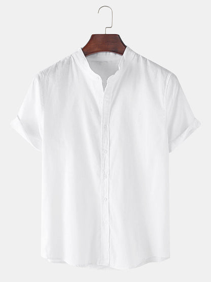 Short Sleeve Linen-Style Basic Shirts & Straight Leg Linen Trousers