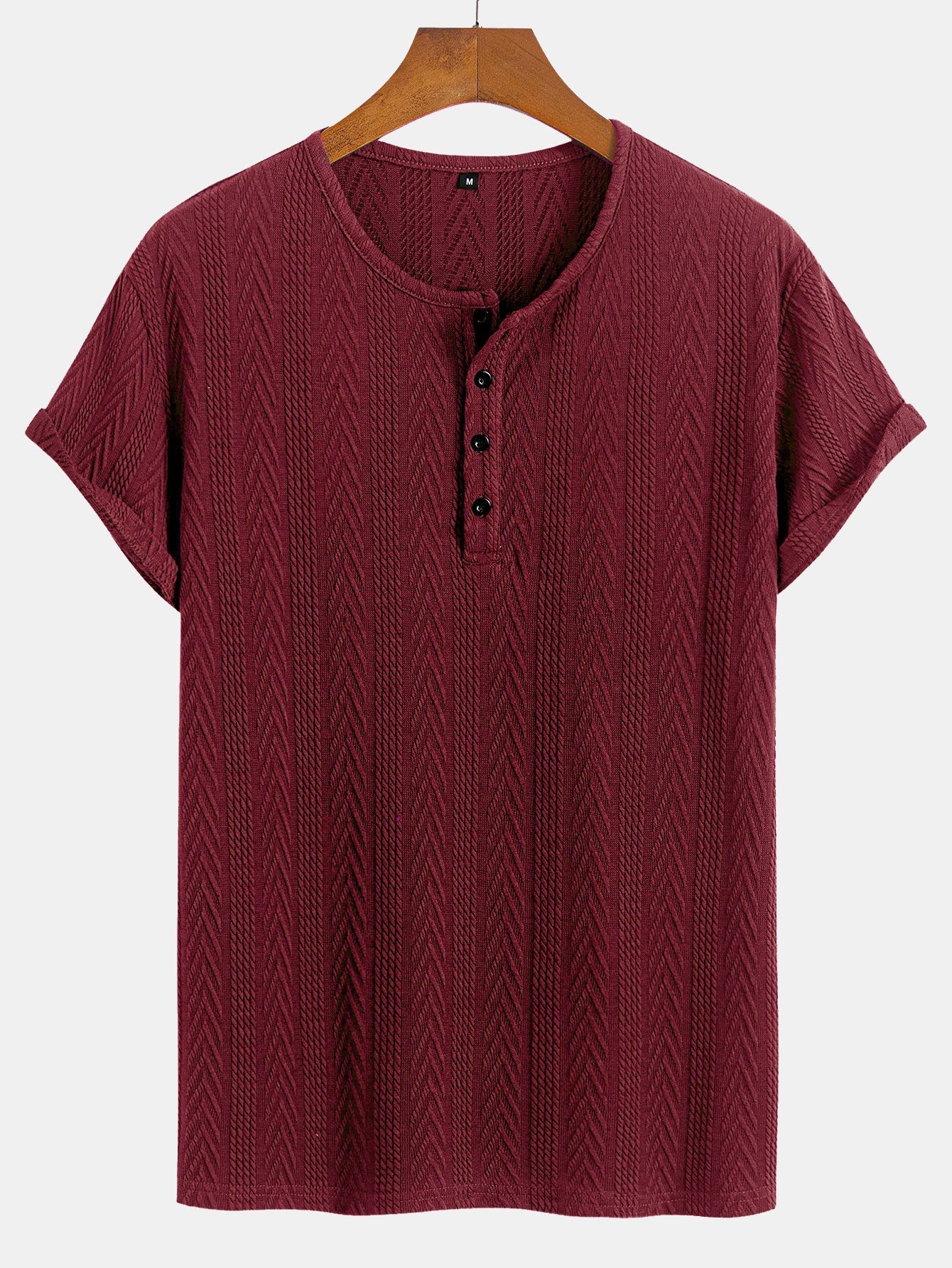 Short Sleeve Jacquard T-Shirt with Half Open Collar