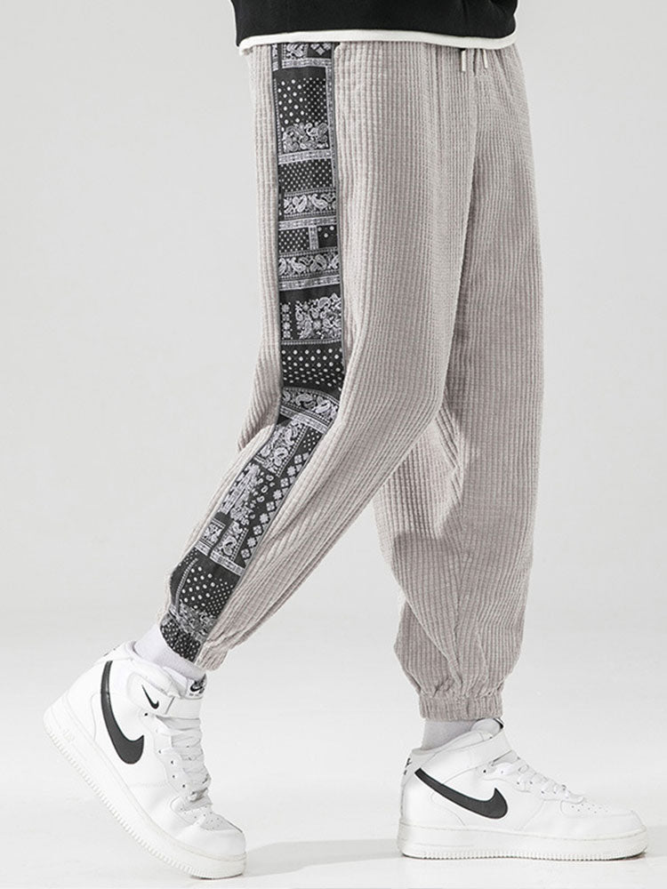 Paisley Print Corduroy Panel Trousers