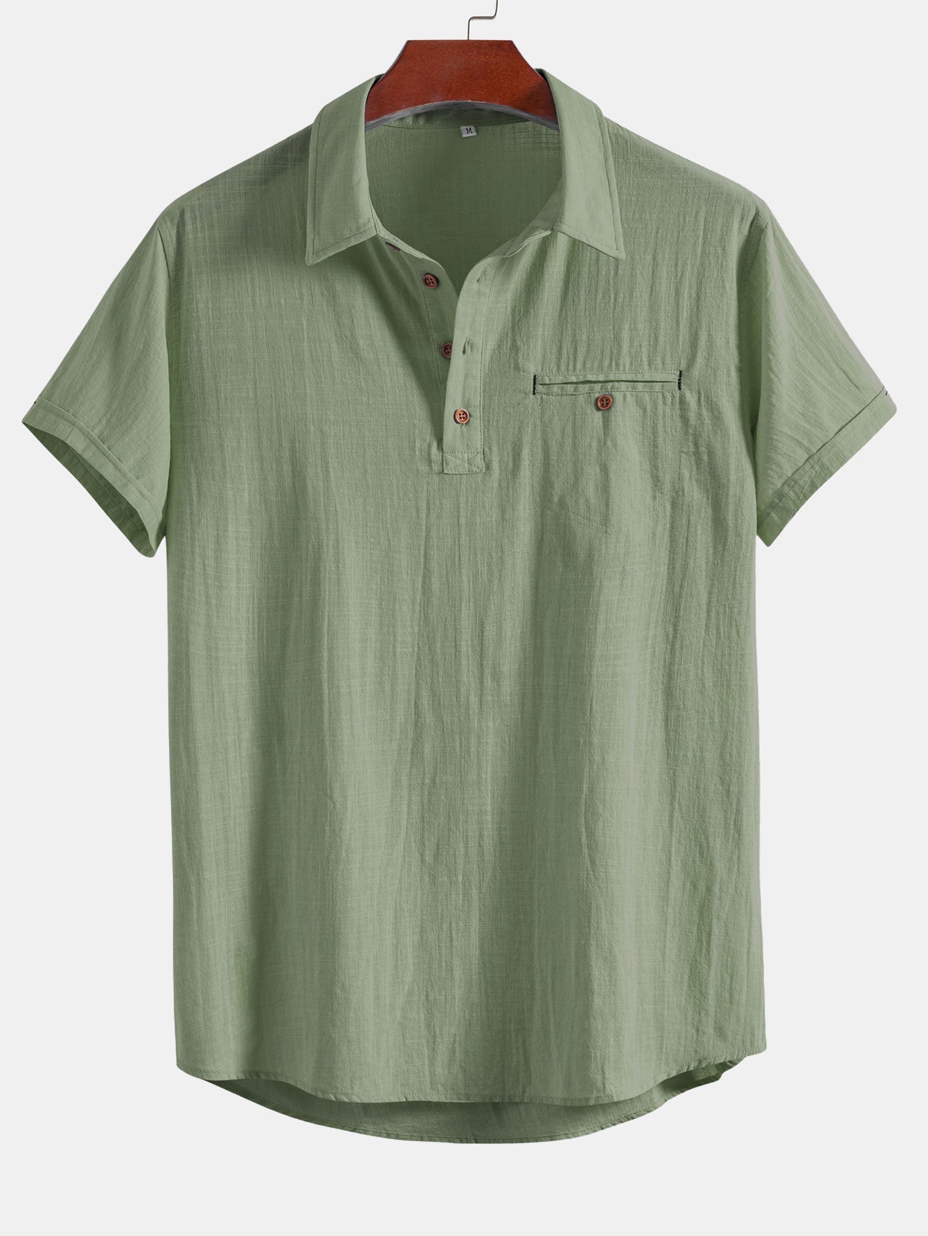 Short Sleeve Polo Shirt with Linen Look and Collar