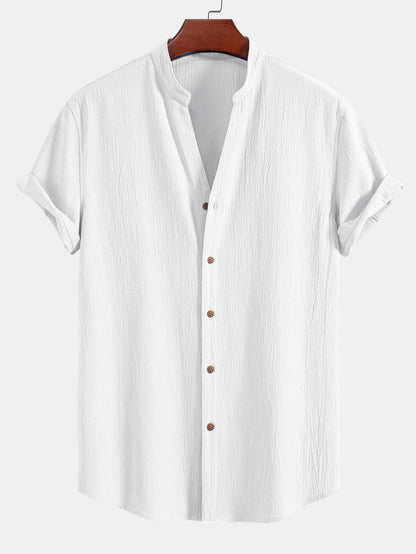 Textured V-Neck Shirt & Straight Leg Pants with Wrinkle Finish