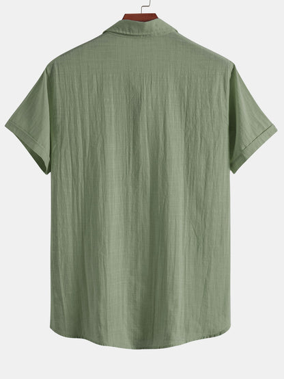 Short Sleeve Polo Shirt with Linen Look and Collar