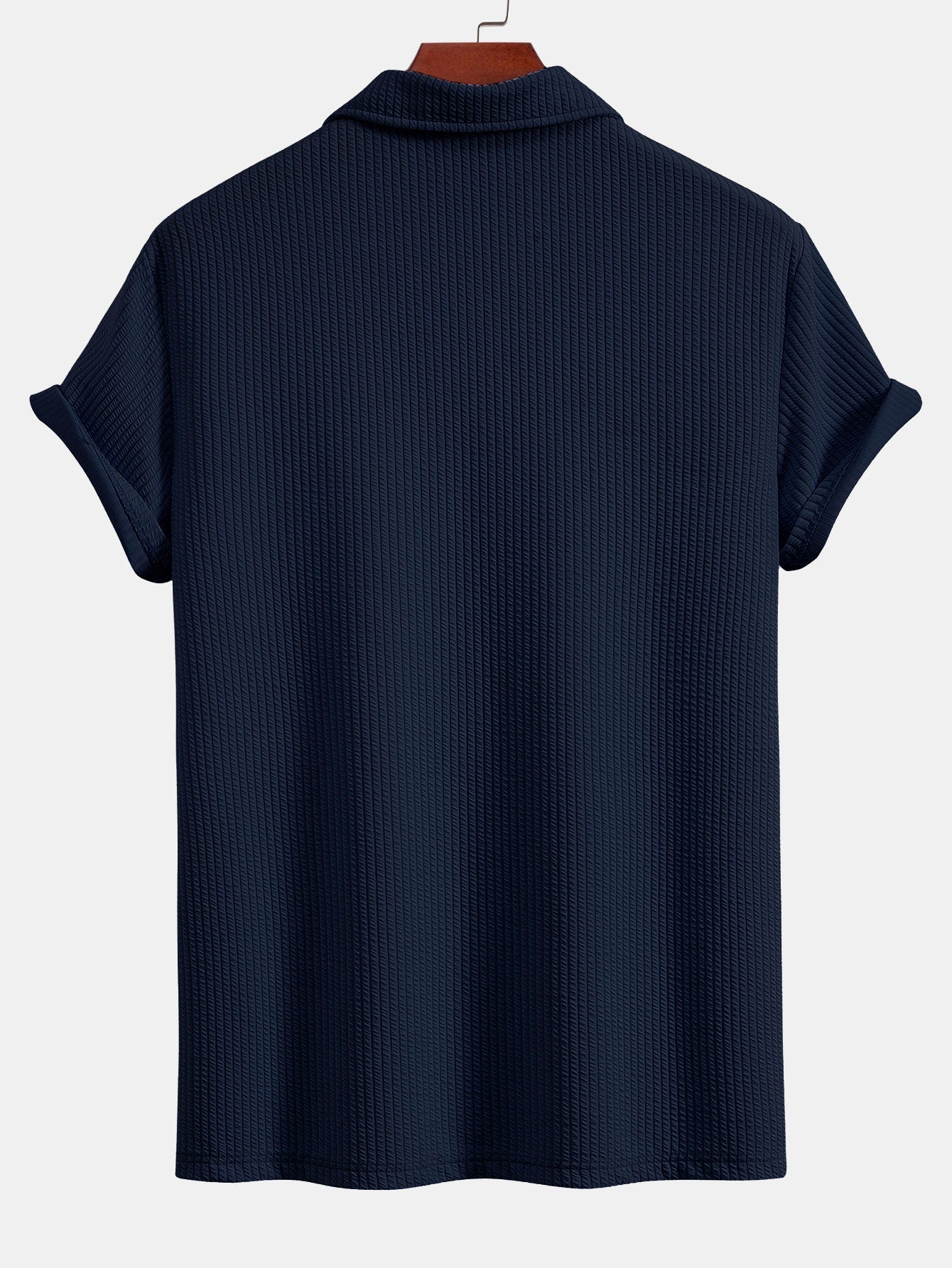 V-Neck Ribbed Polo with Short Sleeves & Drawstring Ribbed Shorts