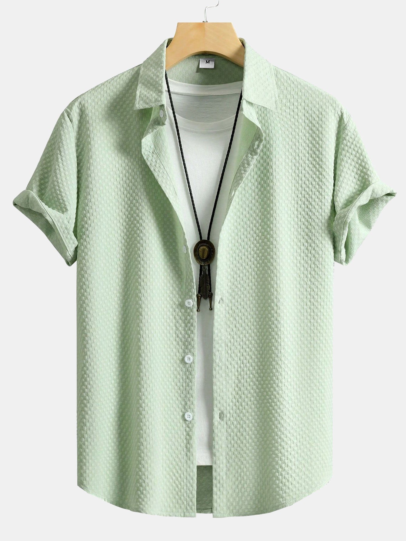 Button-Up Shirt with Checkerboard Jacquard Pattern