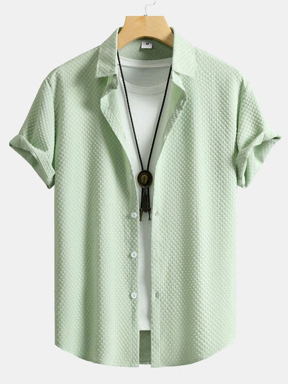 Button-Up Shirt with Checkerboard Jacquard Pattern