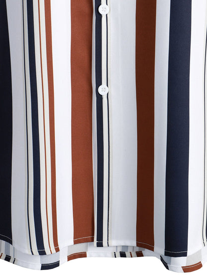 Striped Print Shirt and Swim Shorts Set