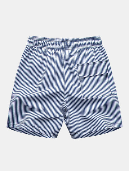 Button-Up Shirt with Palm Tree Print & Striped Swim Shorts