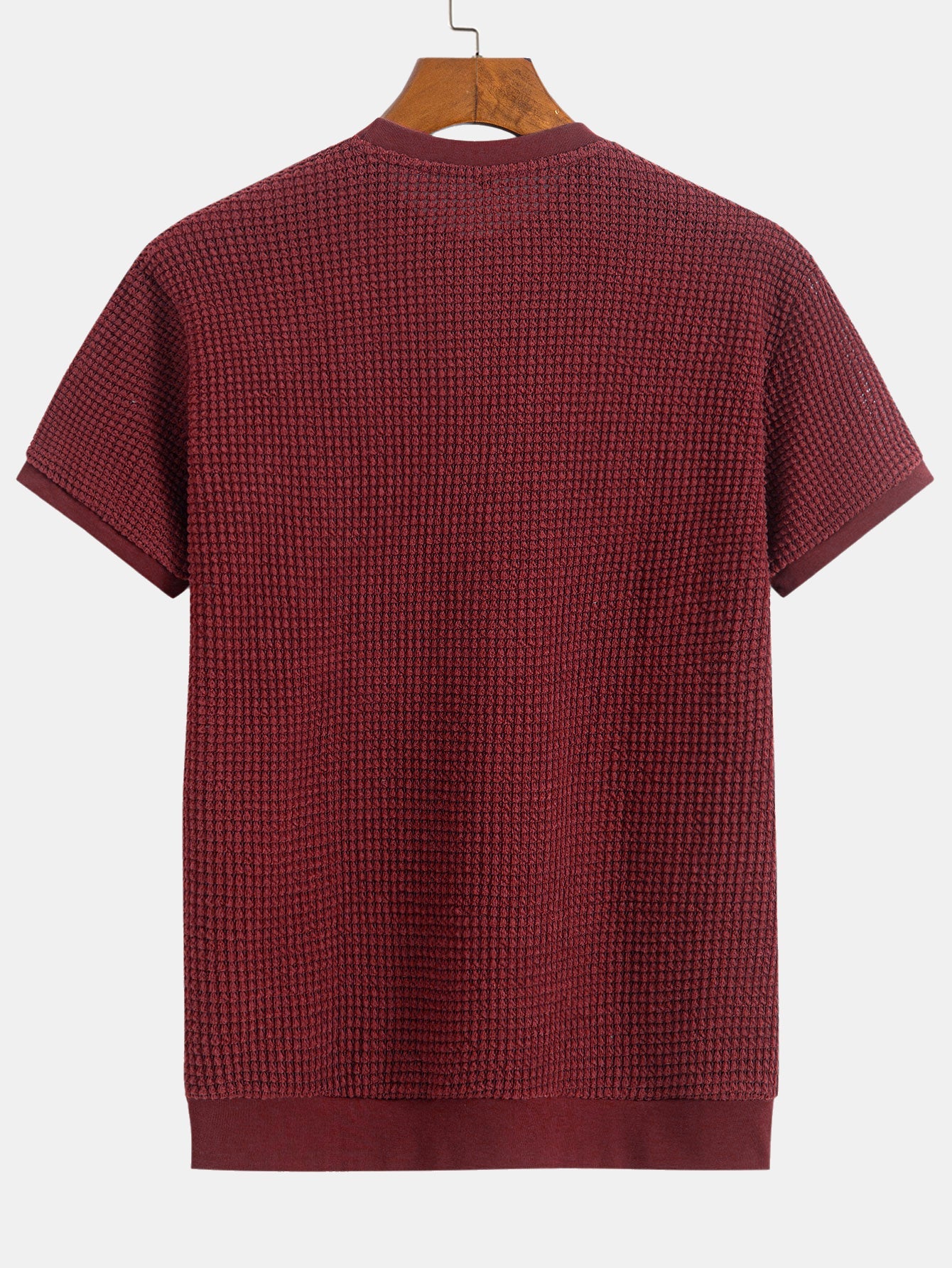 Short Sleeve Waffle Knit T-Shirt with Ribbed Hem