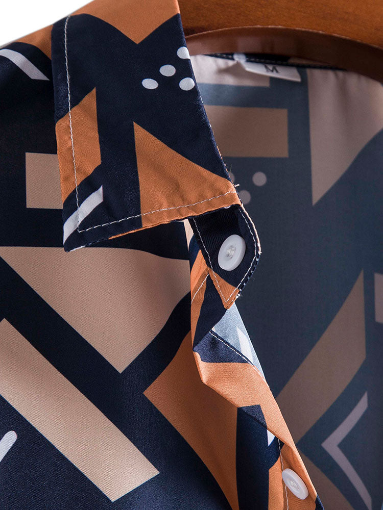 Geometric Pattern Shirt and Swim Shorts Set