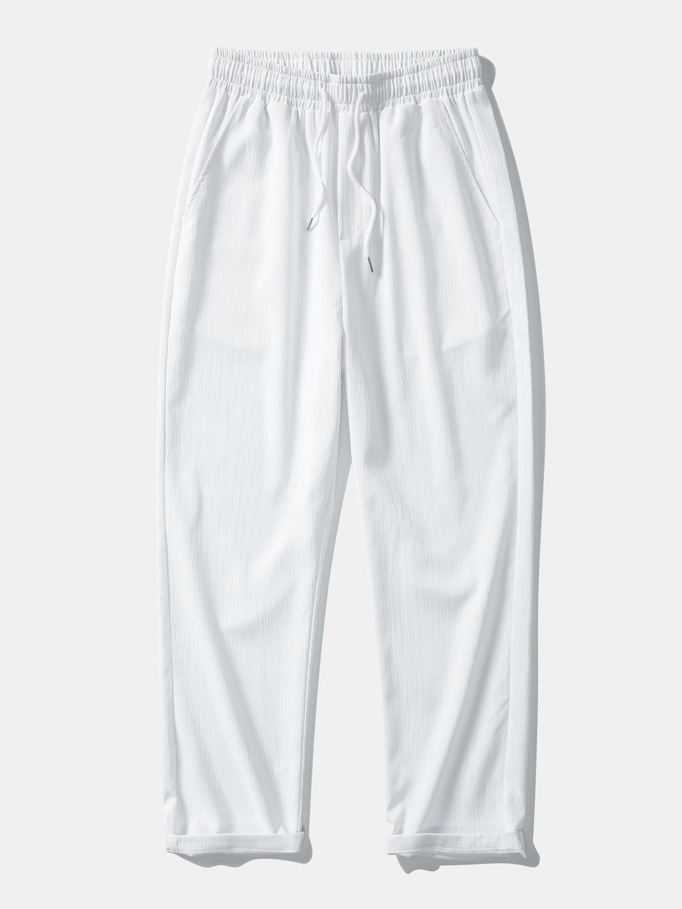 Linen-Rayon Blend Button-Up Shirt with Wrinkle-Textured Straight Leg Pants